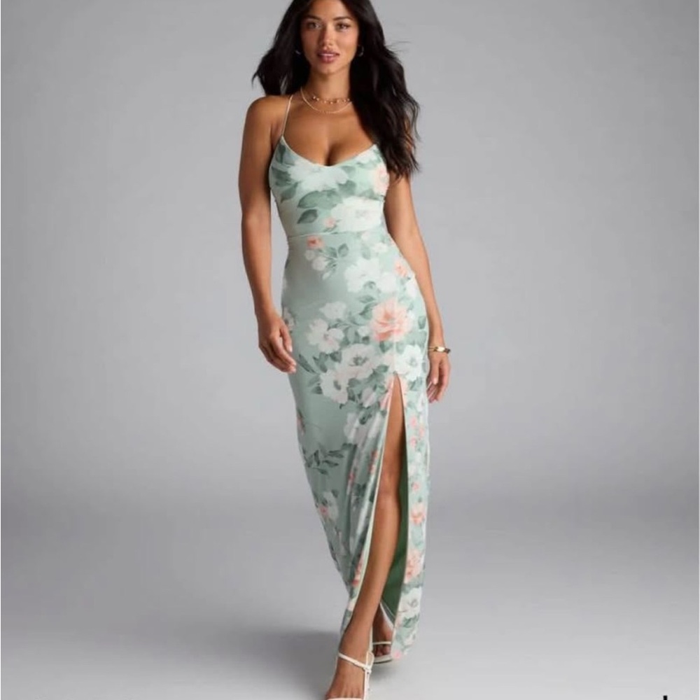 Windsor Floral Maxi Dress in Green and Pink